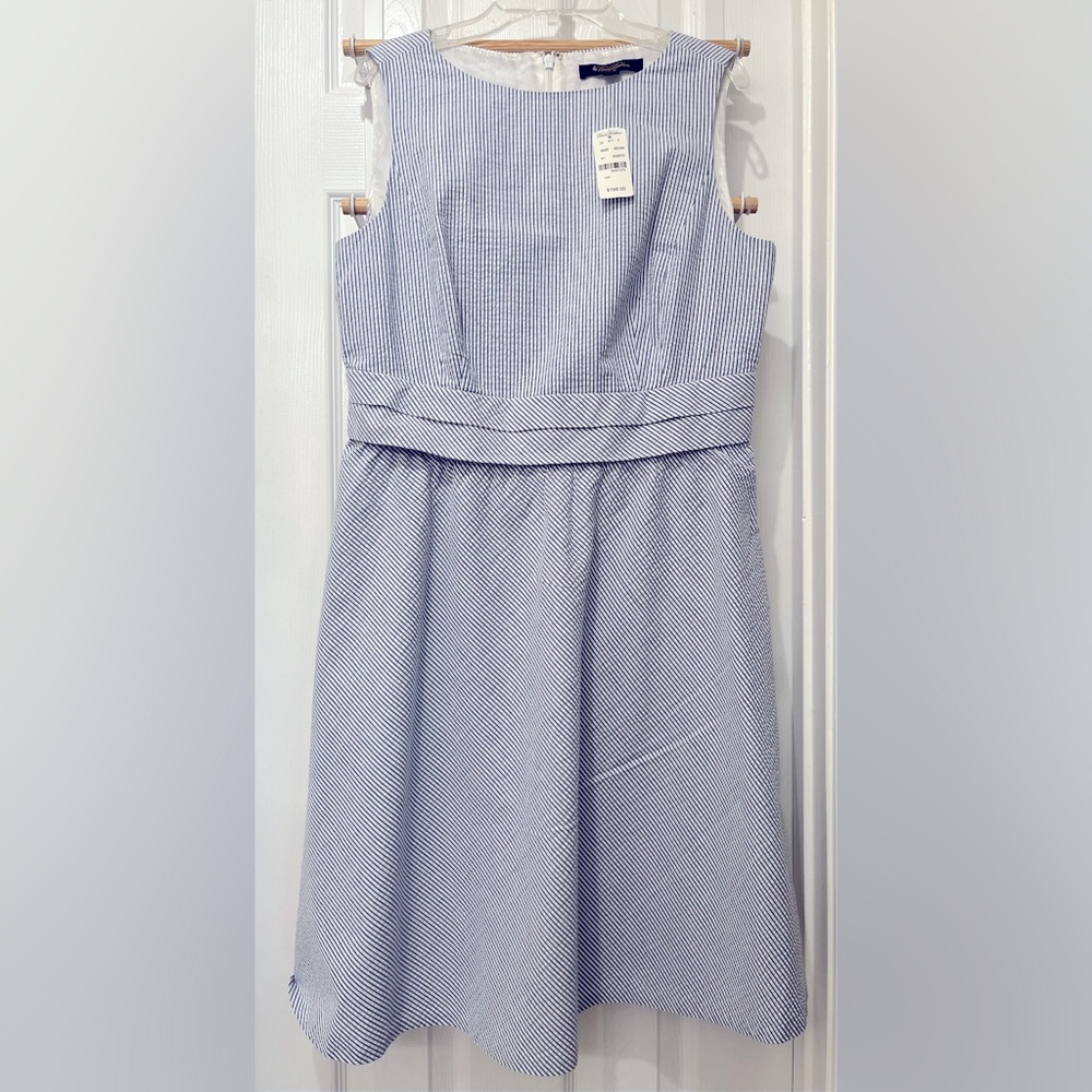 Brooks Brothers Seersucker Blue White Sleeveless Lined Dress Size 10 P